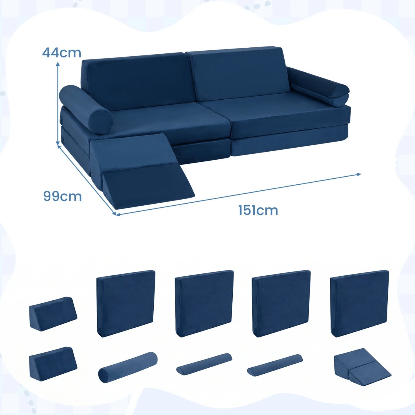 10 Dalių Modulinė Vaikiška Sofa Su Skalbiamu Užvalkalu Ir Minkštu Veliūru Modulinės sofos