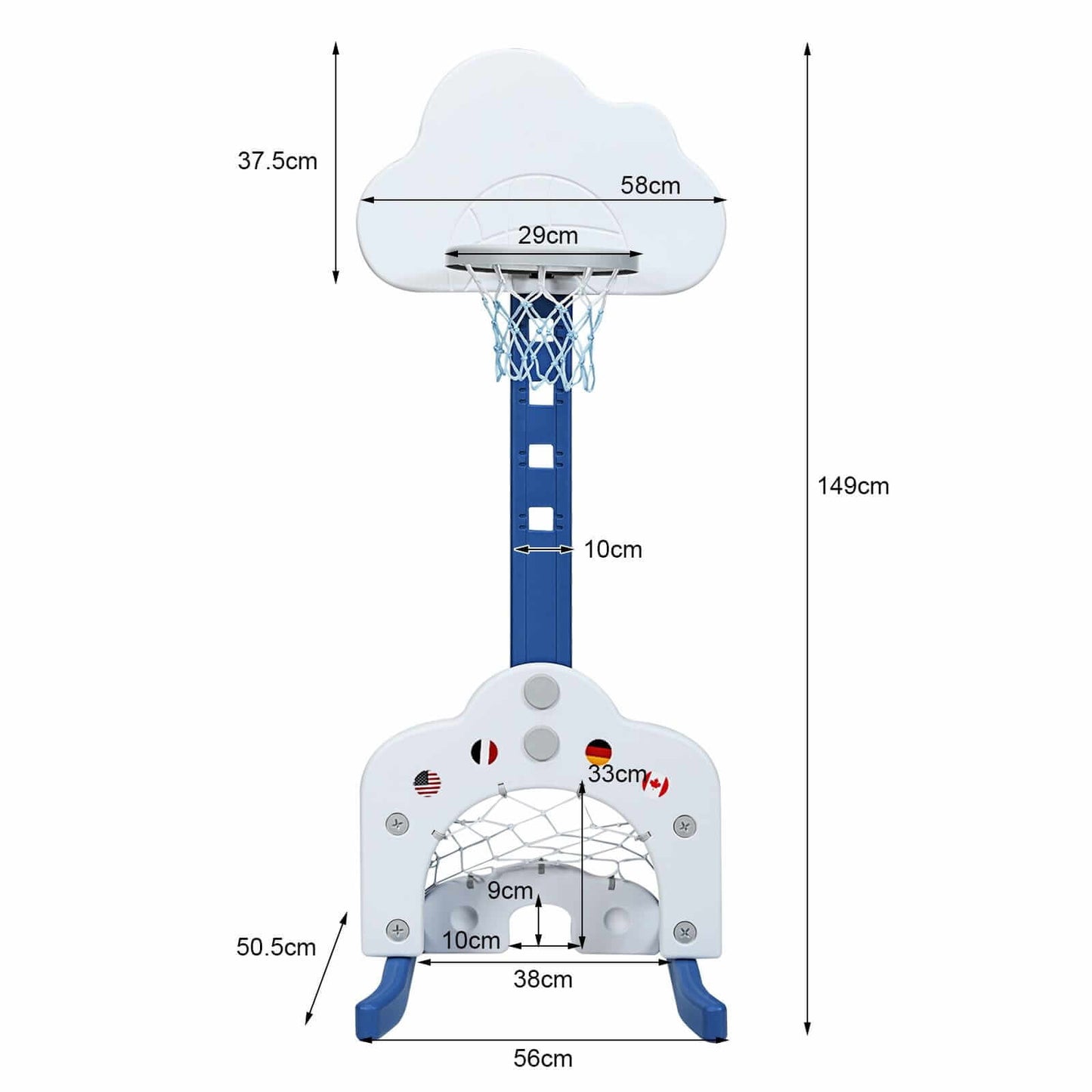 "3-In-1" Veiklos Centro Rinkinys Su Aukščio Reguliavimu, Baltas Sporto Žaislai