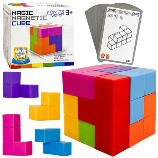 3D Magnetiniai Kubeliai Tetris Su Kortelėmis, Nuo 3 Metų Stalo Žaidimai