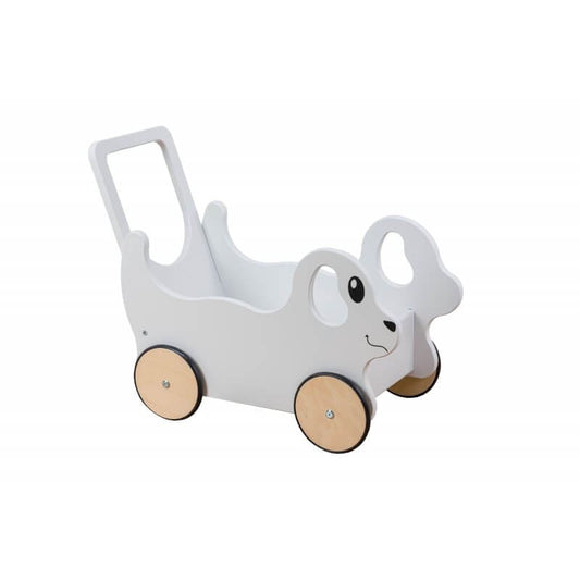 3in1 Medinis Stumdukas Vežimėlis Ir Žaislų Dėžė Šuo Baltas 51 × 55 × 29 cm Stumiamos Mašinėlės Vaikams