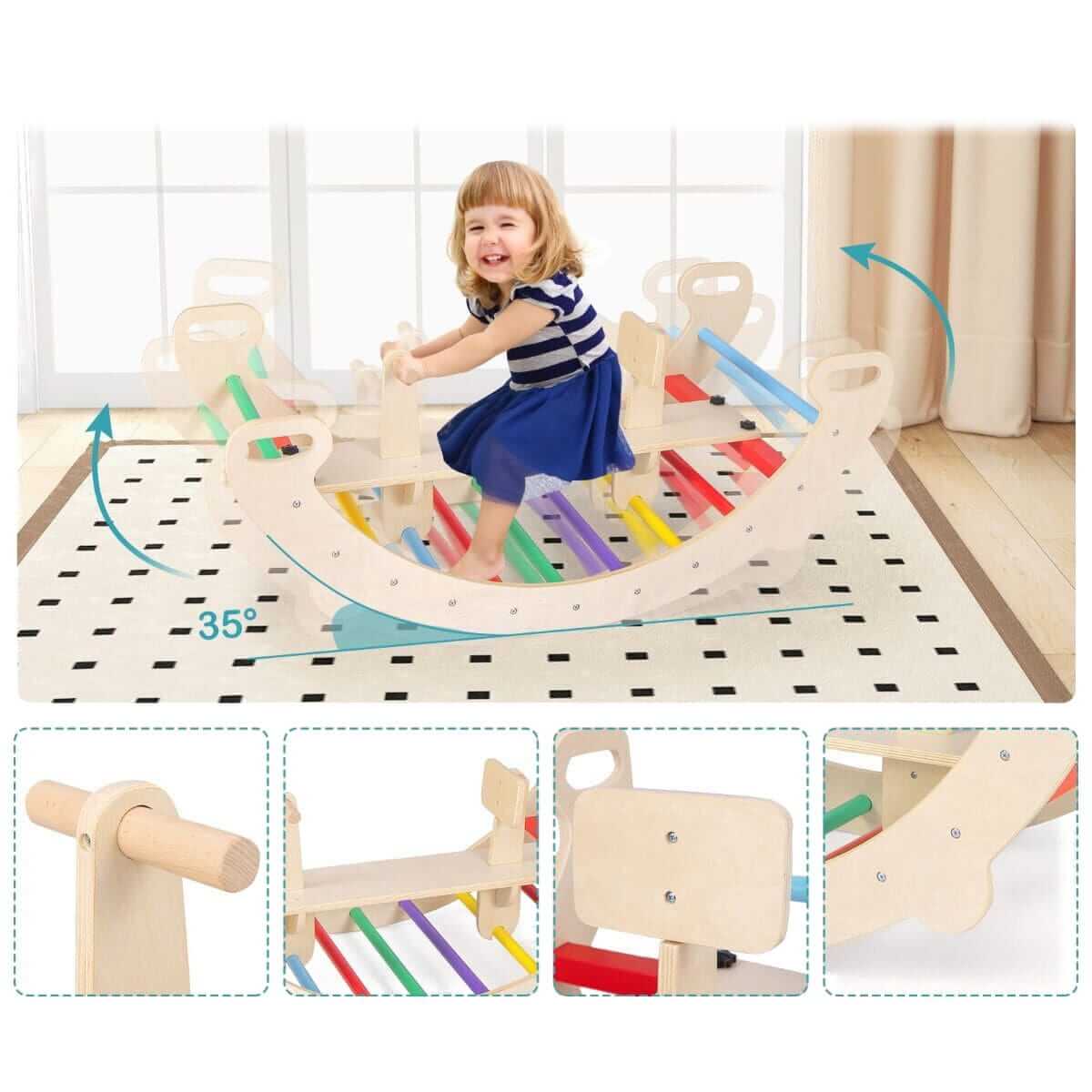 4-in-1  Medinė Žaidimų Aikštelė Vaikams Supynė Rokeris, Laipiojimo Arka 3049 Sūpynės ir Žaidimų Aikštelės