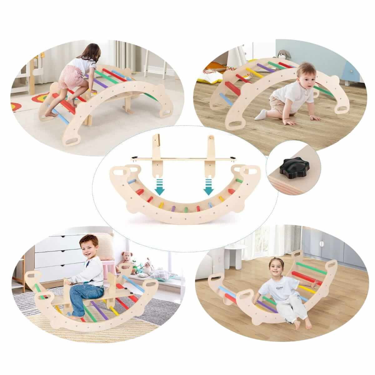 4-in-1  Medinė Žaidimų Aikštelė Vaikams Supynė Rokeris, Laipiojimo Arka 3049 Sūpynės ir Žaidimų Aikštelės