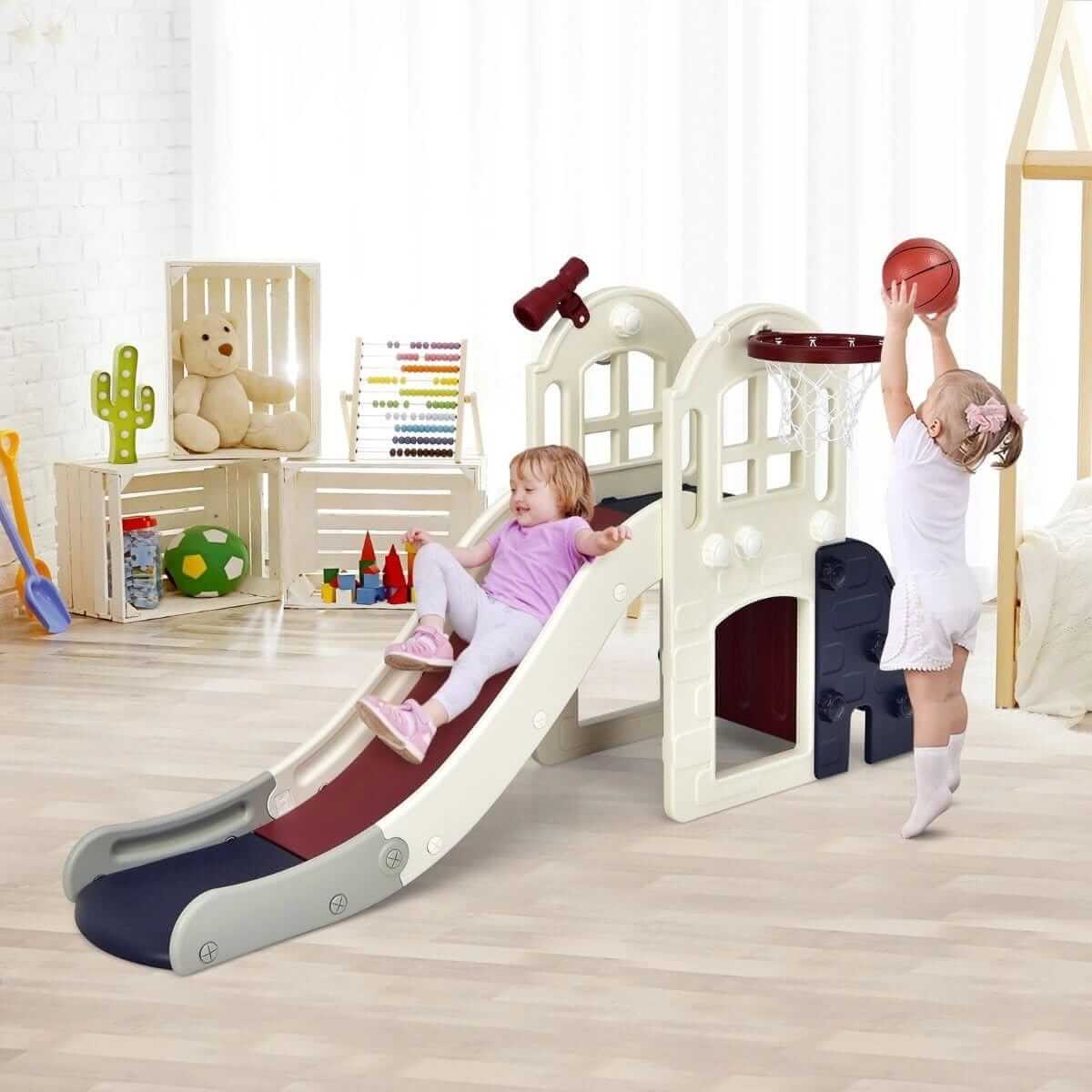 6 In 1 Didelė Žaidimų Aikštelė Su Čiuožykla Krepšinio Lanku Ir Kamuoliu 189,5 x 83 x 98 cm Sūpynės ir Žaidimų Aikštelės