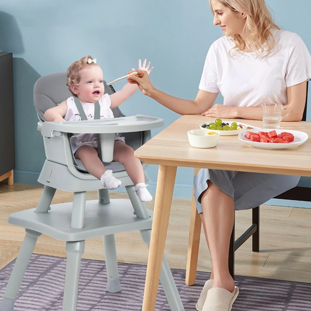 6-in-1 Kūdikių Maitinimo Kėdutė/Staliukas Pilka 6 iki 36 mėn. 1393 Maitinimo Kėdutės