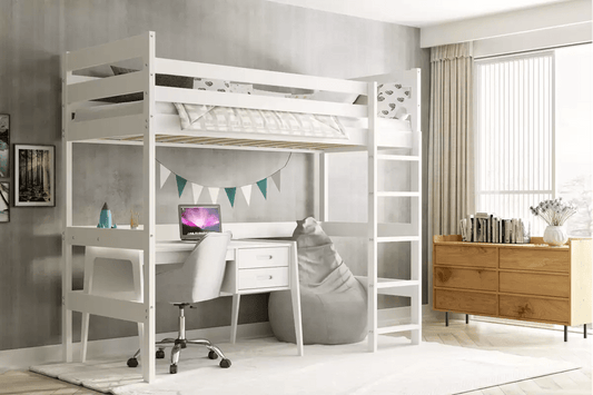 Aukšta Vaikiška Lova Antresolė Su Čiužiniu Ir Erdve Apačioje 90 x 200 cm Lovos Dviaukštės