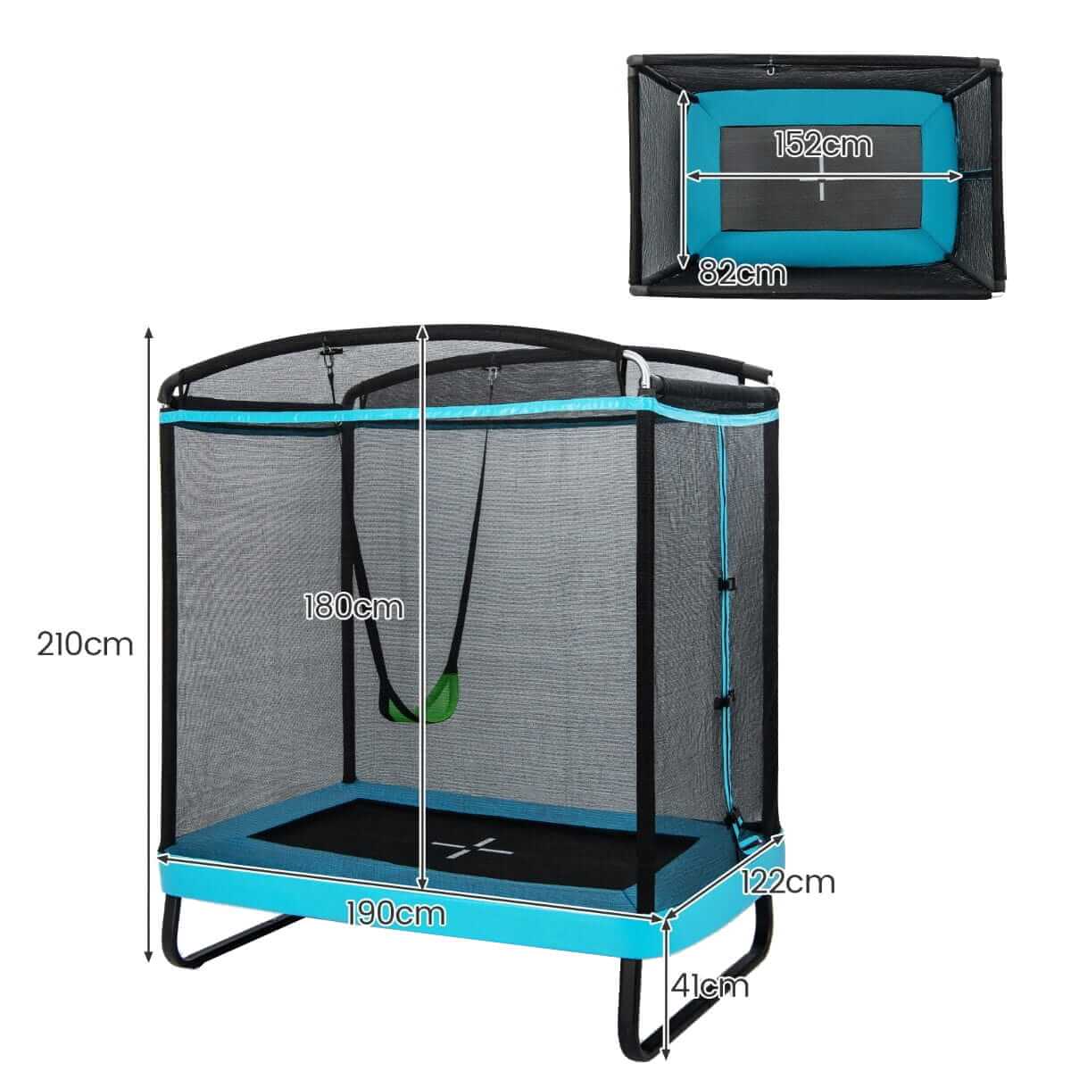 Batutas Vaikams 2in1 Su Supyne Ir Apsaugomis 210 x 190 x 122 cm, Mėlynas 1264 Batutai
