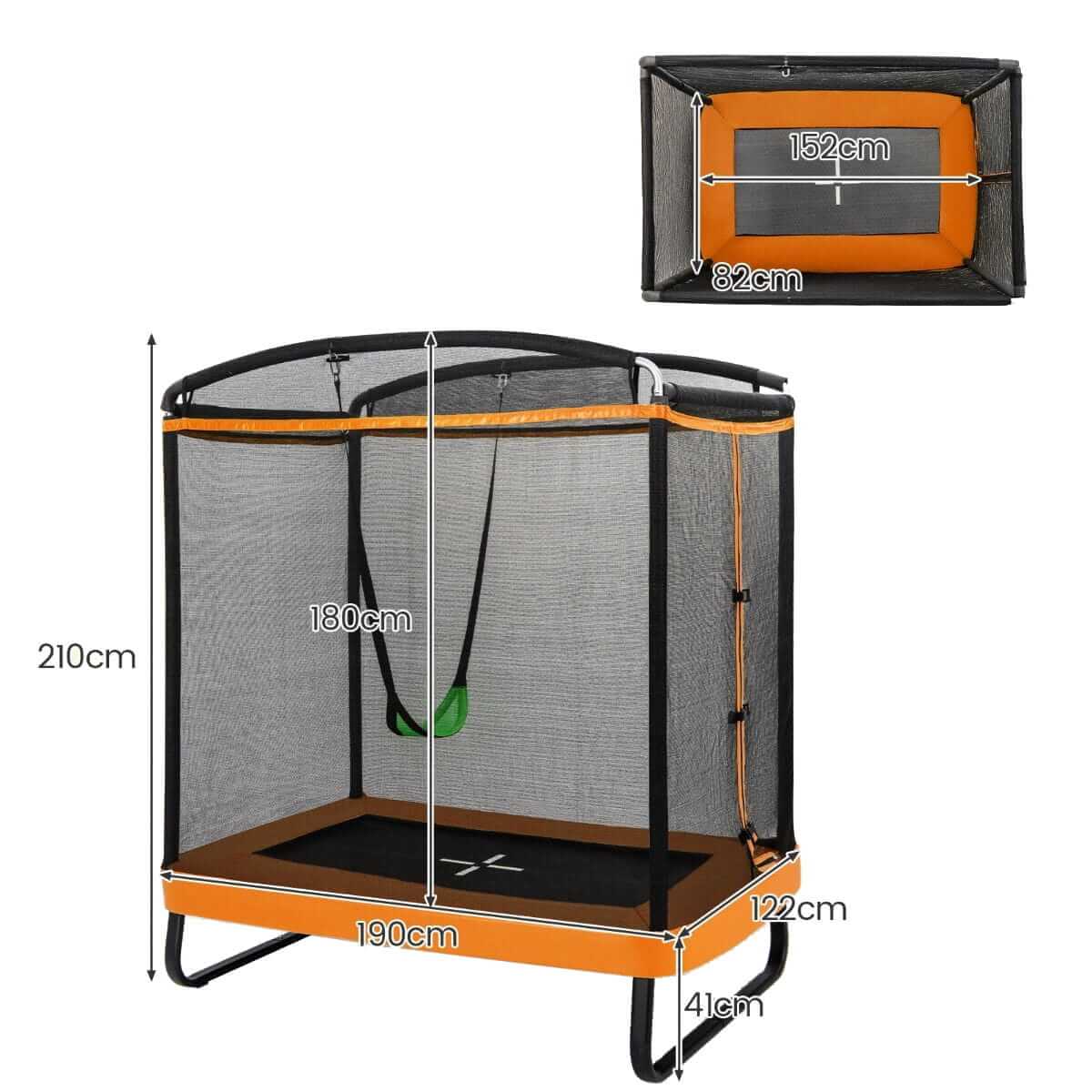 Batutas Vaikams 2in1 Su Supyne Ir Apsaugomis 210 x 190 x 122 cm, Oranžinis 1263 Batutai