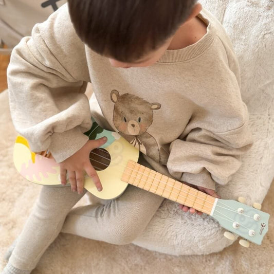 Classic World Mėlyna Medinė Ukulelė Vaikams Su Natų Knyga Žaislai Montessori