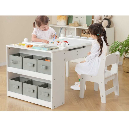 Daugiafunkcinis Vaikiškas Rašomasis Stalas Su 2 Kėdėmis Baltos Spalvos 1320 Staliukai Kėdutės