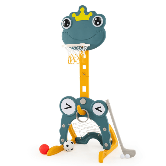 Daugiafunkcis Vaikiškas 4 Viename Sporto Rinkinys Su Reguliuojamu Krepšiu, Varliukas Sporto Žaislai