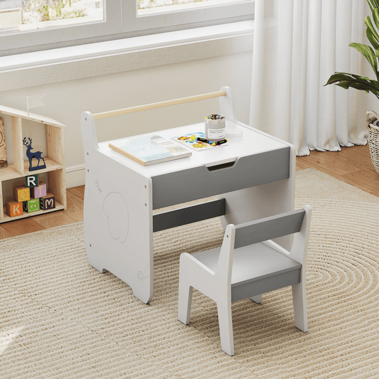 Daugiafunkcis Vaikiškas Stalas Su Kėdute, Daiktadėže Ir Kreidine Lenta, Baltas Staliukai Kėdutės