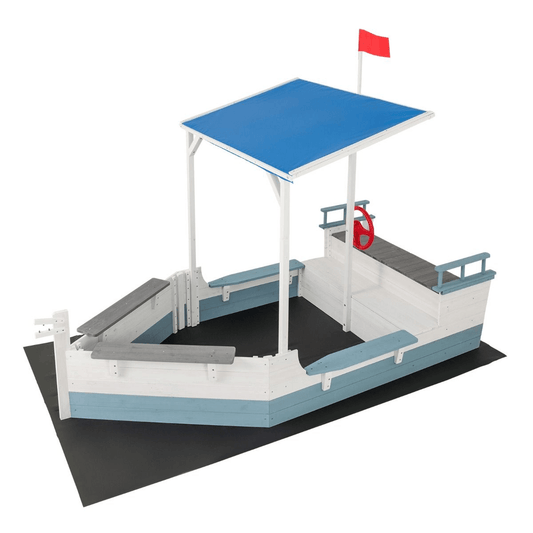 Didelė Medinė Smėlio Dėžė Vaikams „Laivas“ Su Stogeliu Ir Daiktadėže Smėlio Dėžės