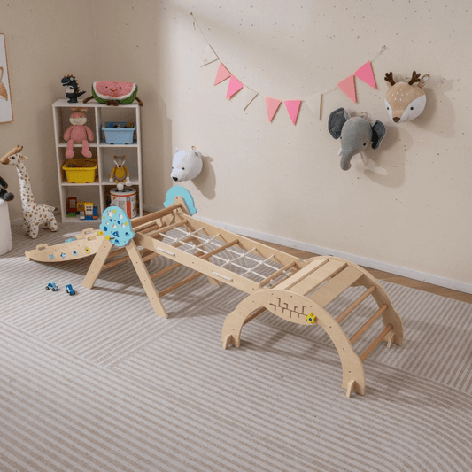 Didelė Spalvinga Montessori Žaidimų Aikštelė 4 Dalių Laipiojimo Rinkinys, Mėlyna Sūpynės ir Žaidimų Aikštelės