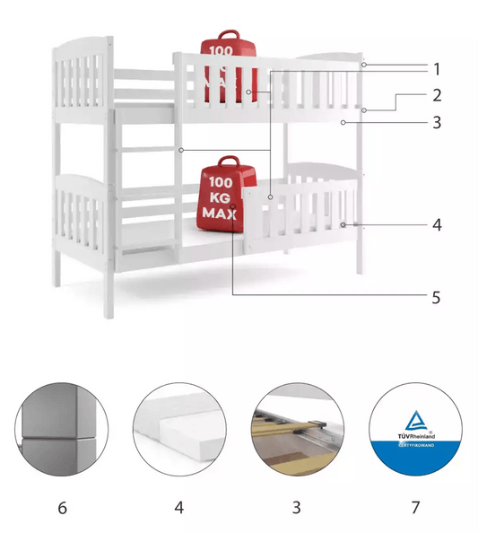 Dviaukštė Vaikiška Lova "CUBUS" 80 x 190 cm Pilkas Rėmas 9007 Lovos Dviaukštės