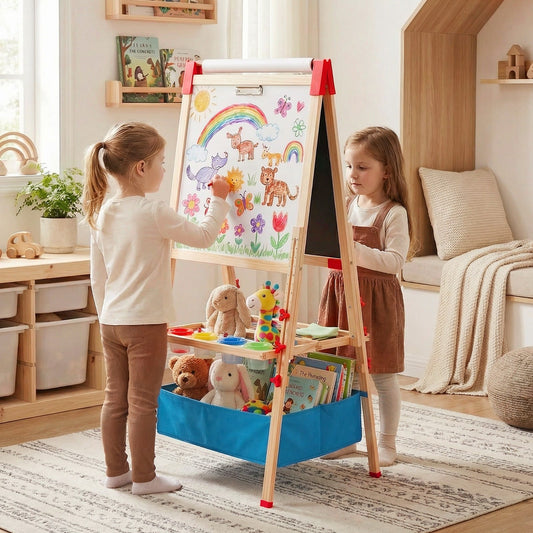 Dvipusė Magnetinė Piešimo Lenta Vaikams 56 × 53 × 120–145 cm Piešimo Lentos
