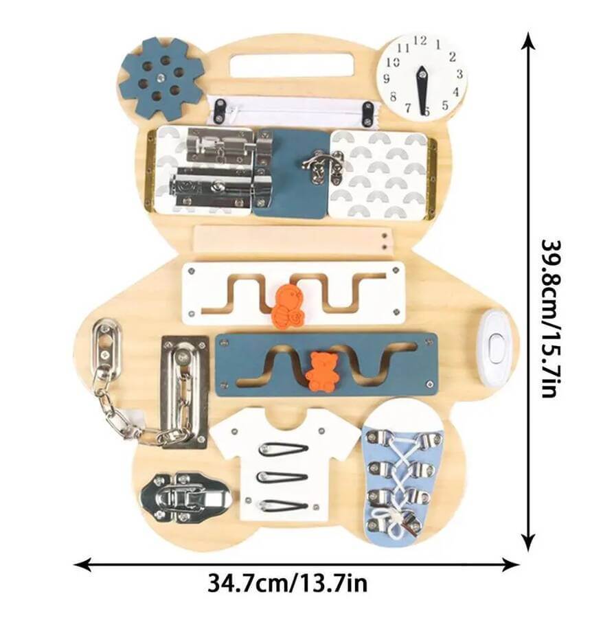 Dvipusė Montessori Veiklos Lenta Meškiukas Ir Piešimo Lenta + Piešimo Priemonės 34,7 × 39,8 cm Sensorinės Veiklos Lentos