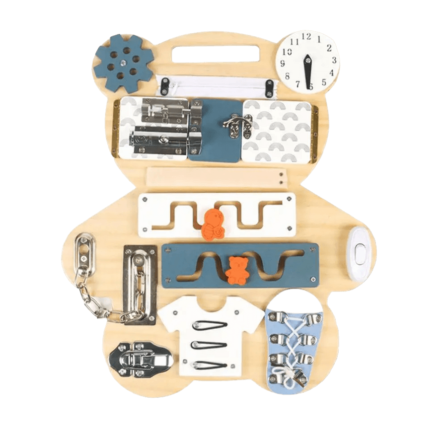 Dvipusė Montessori Veiklos Lenta Meškiukas Ir Piešimo Lenta + Piešimo Priemonės 34,7 × 39,8 cm Sensorinės Veiklos Lentos