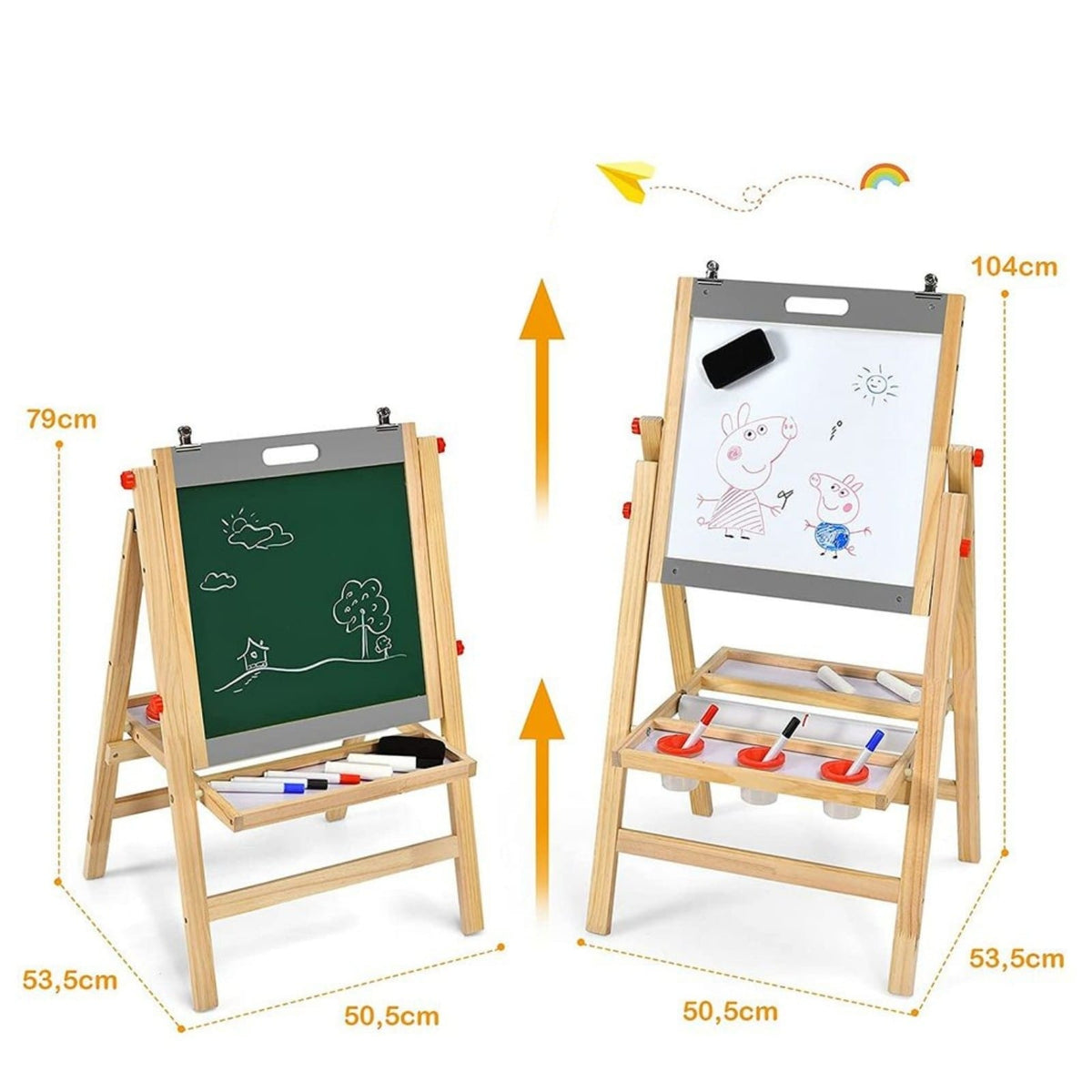 Dvipusė Piešimo Lenta Vaikams 53,5 × 50,5 × 79–104 cm Piešimo Lentos