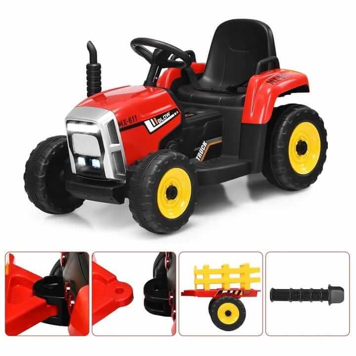 Elektrinis Traktorius Su Priekaba Vaikams Su Bluetooth ir USB, Raudonas 1380 Transporto Priemonės