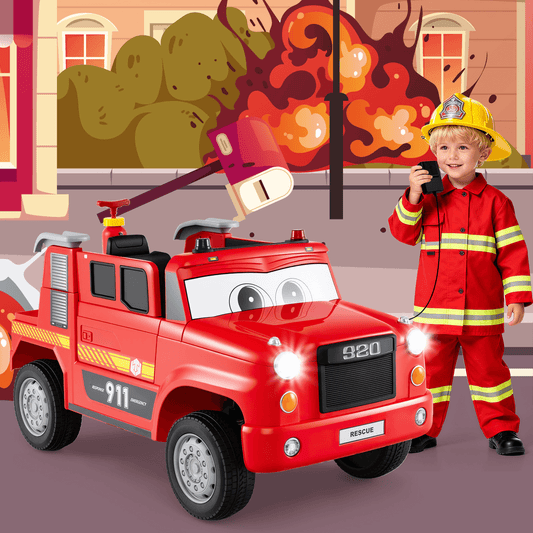 Elektrinis Vaikiškas Gaisrinės Automobilis Su Vandens Patranka Raudonas Elektriniai Automobiliai