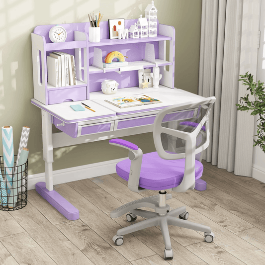 Ergonominė Vaikiška Rašomojo Stalo Kėdė Su Pakoja Violetinė Rašomojo Stalo Kėdės