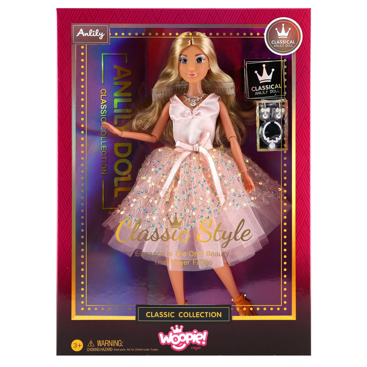 Woopie Royal lėlė Lily su rožine suknele ir papuošalais, 30 cm – nuotrauka 5