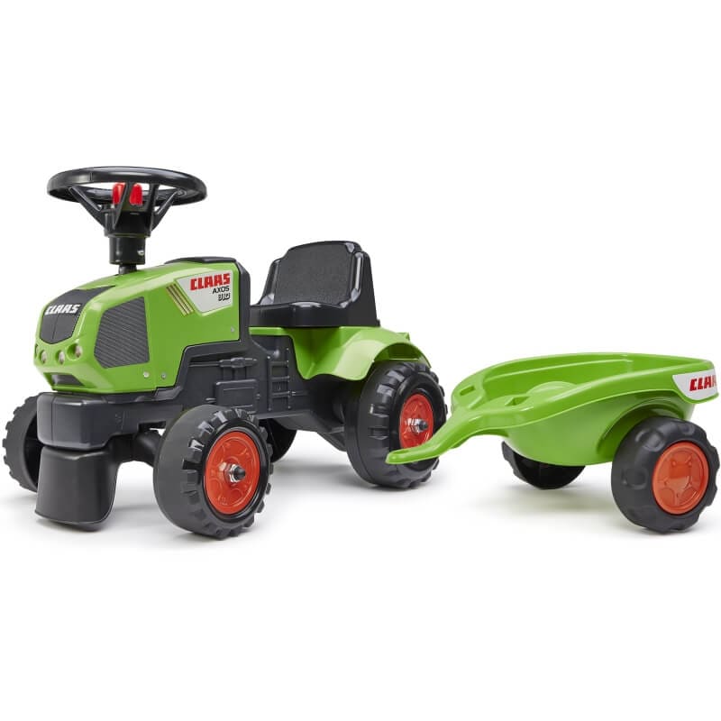 FALK Traktorek Baby Claas Axos 310 Zielony z Przyczepką od 1 roku Transporto Priemonės