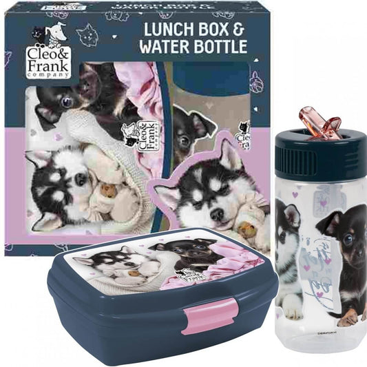 Gertuvės Ir Pietų Dėžutės Rinkinys Vaikams Šuniukai, 330 ml 16,5x13x6 cm Gertuvės Ir Pietų Dėžutės Vaikams