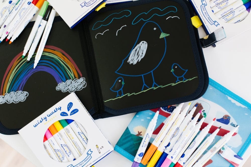 Jaq Jaq Bird nusivalantys Wishy Washy markeriai, 9 vnt.