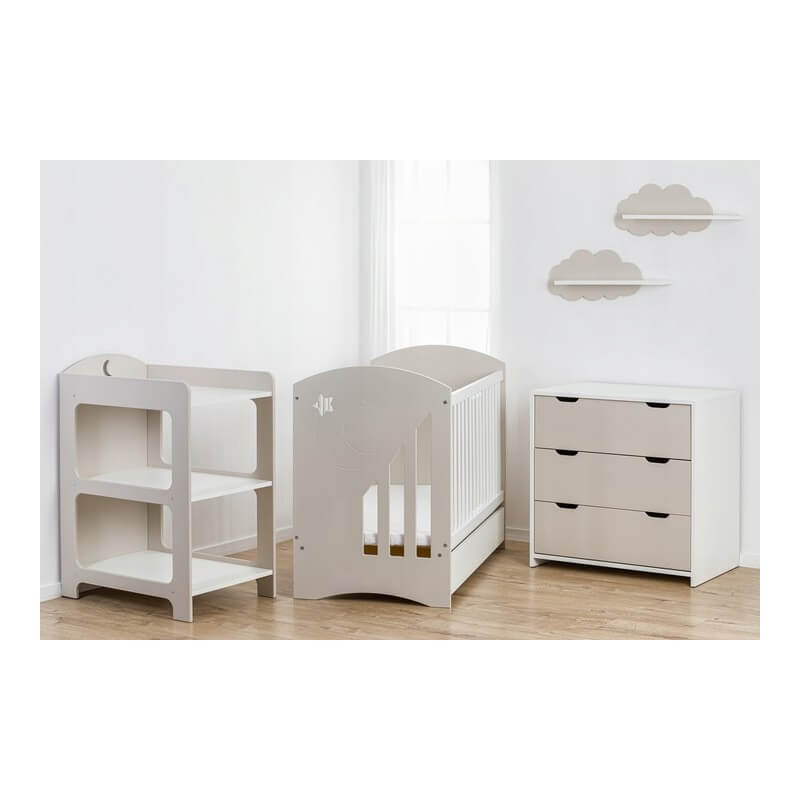 Komoda Su Vystymo Lenta Baby Raj Moon Balta Su Smėlio Spalva Vystymo Stalai