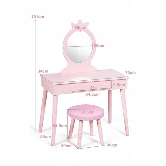 Kosmetinis Tualetinis Staliukas Vaikams Su Veidrodžiu Ir Kėdute Tualetinis Staliukas
