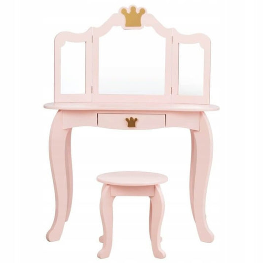Kosmetinis Tualetinis Staliukas Vaikams Su Veidrodžiu Ir Taburete Tualetinis Staliukas