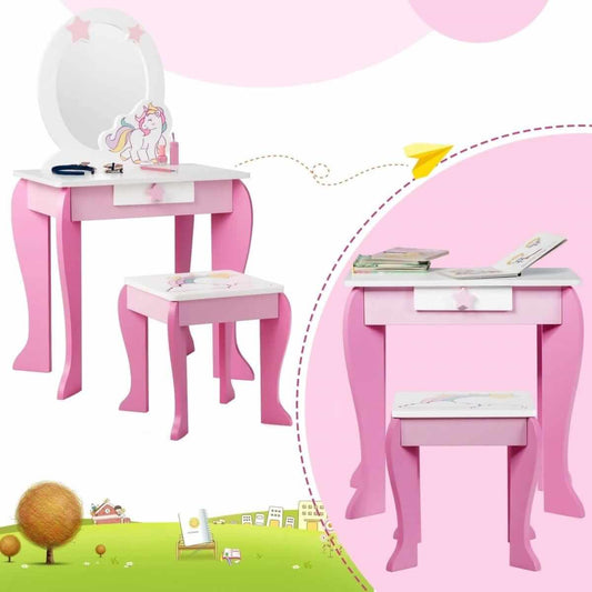 Kosmetinis Tualetinis Staliukas Vaikams "Vienaragis" Rožinis 49,5 x 35,5 x 89 cm Kosmetinis Staliukas