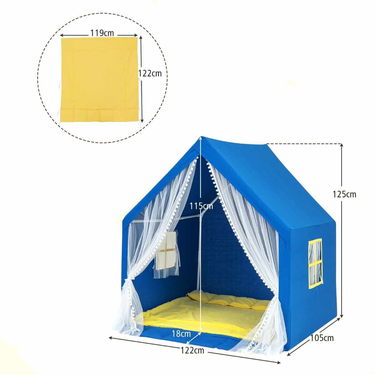 Kūdikių Palapinė Su Užuolaida, Langu Ir Apšvietimu, Mėlyna Palapinės Vaikams