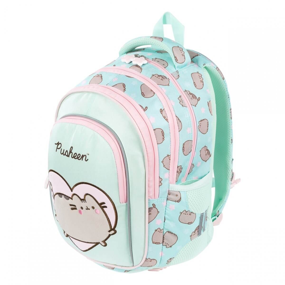 Kuprinė Mergaitėms Su Pusheen Dizainu Ir Priedais Mokyklai 40x28x18 cm Kuprinė Rinkinys