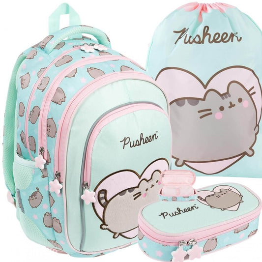 Kuprinė Mergaitėms Su Pusheen Dizainu Ir Priedais Mokyklai 40x28x18 cm Kuprinė Rinkinys