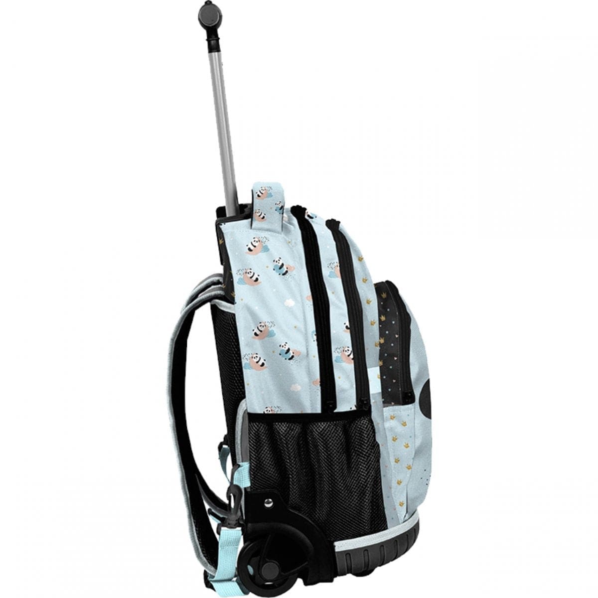 Kuprinė Pirmokui Mėtinė Panda Su Ratukais 36 cm Mokyklinis Rinkinys 3in1 Kuprinės