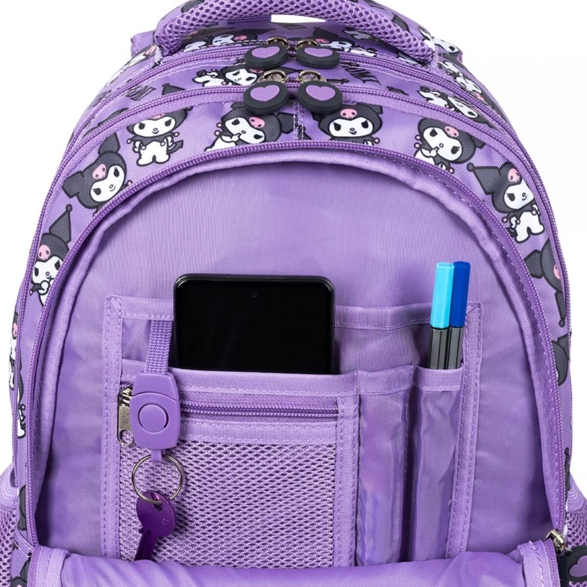 Kuprinė Su Kuromi Dizainu Ir Priedais Mokyklai, Violetinė 40x28x18 cm Kuprinė Rinkinys