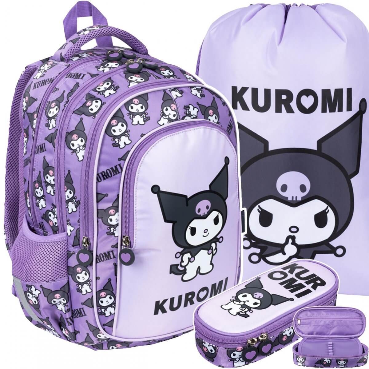 Kuprinė Su Kuromi Dizainu Ir Priedais Mokyklai, Violetinė 40x28x18 cm Kuprinė Rinkinys