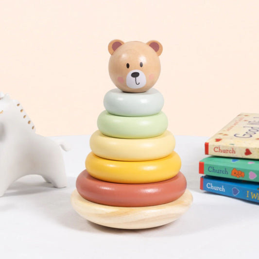 Tooky Toy medinė sensorinė meškiuko piramidė – nuotrauka 2