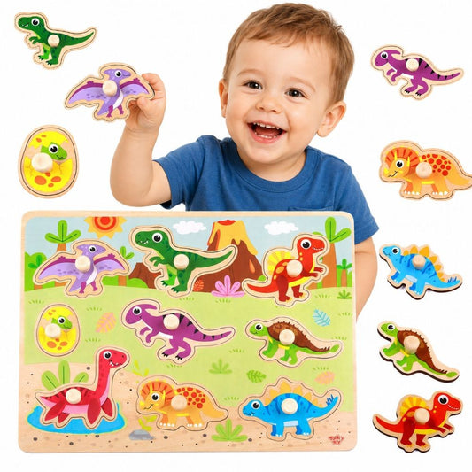 Tooky Toy Medinė Dinozaurų Dėlionė, 10 Dalių – 1 nuotrauka