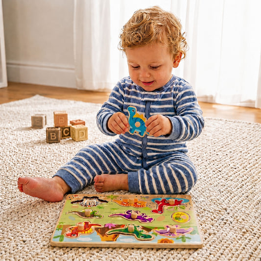 Tooky Toy Medinė Dinozaurų Dėlionė, 10 Dalių – 2 nuotrauka