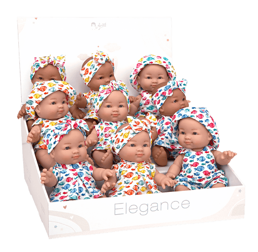 Lėlytės su rūbeliais žuvyčių raštais, 26 cm