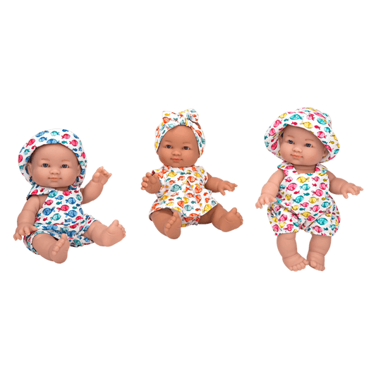 Lėlytės su rūbeliais žuvyčių raštais, 26 cm