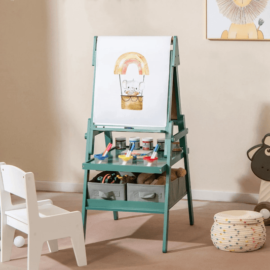 Magnetinė Ir Piešimo Lenta Vaikams 3in1 Su Daiktadėžėmis Ir Priedais Piešimo Lentos