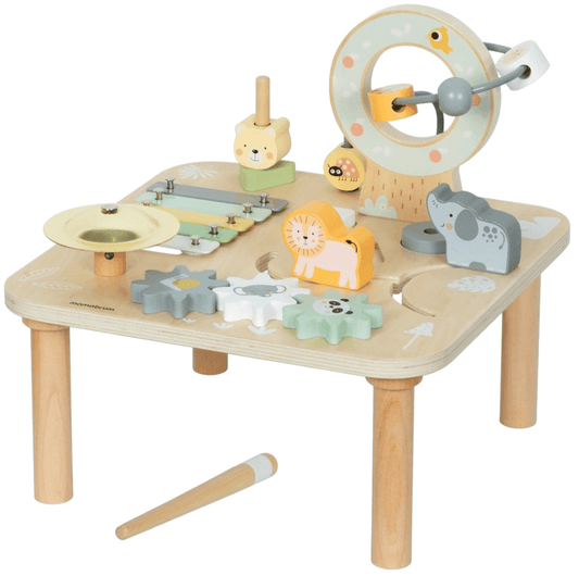 Mamabrum Medinis Mokomasis Veikos Stalas 7in1 Su Cimbolais Ir Gong Wild Jungle Veiklos Staliukai Kūdikiams