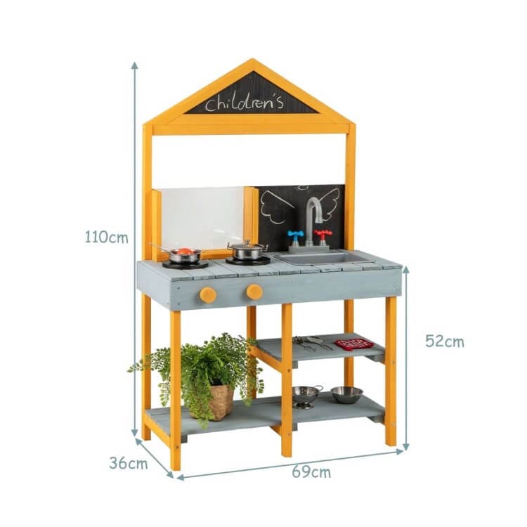 Medeninė Žaislinė Sodo Virtuvė Vaikams Su Piešimo Lenta Vaikiškos lauko virtuvėlės
