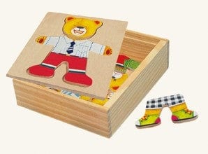 Medinė dėlionė-žaidimas "Aprenk meškutį Vilį", 3+