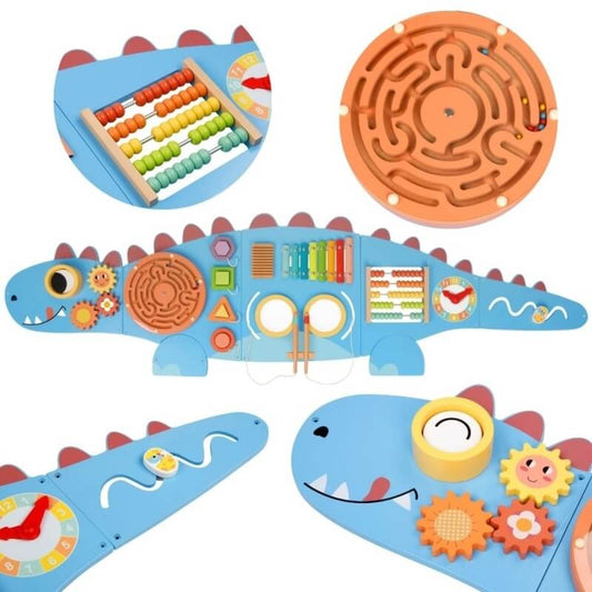 Medinė Dinozauro Veiklos Lenta Su Edukacinėmis Užduotimis Vaikams Montessori Veiklos Lentos