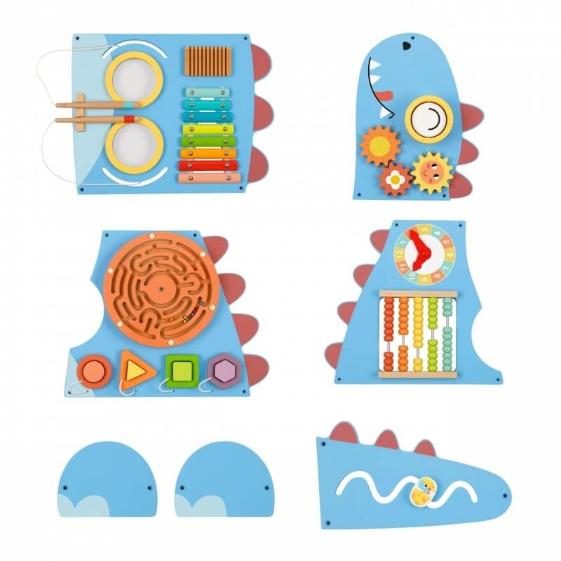 Medinė Dinozauro Veiklos Lenta Su Edukacinėmis Užduotimis Vaikams Montessori Veiklos Lentos